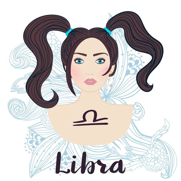 Ilustración de signo del zodíaco libra como una chica hermosa . — Vector de stock