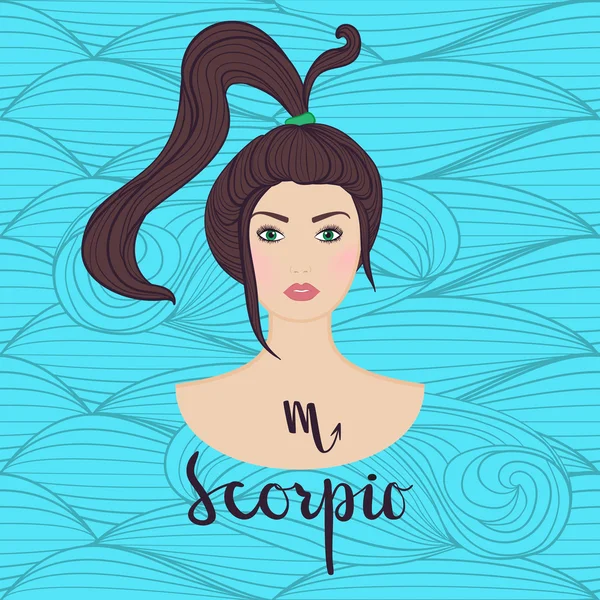 Illustration of Scorpio astrological sign as a beautiful girl. — Stock Vector