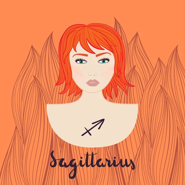 Ilustración de sagitario signo del zodíaco como una hermosa niña . — Vector de stock