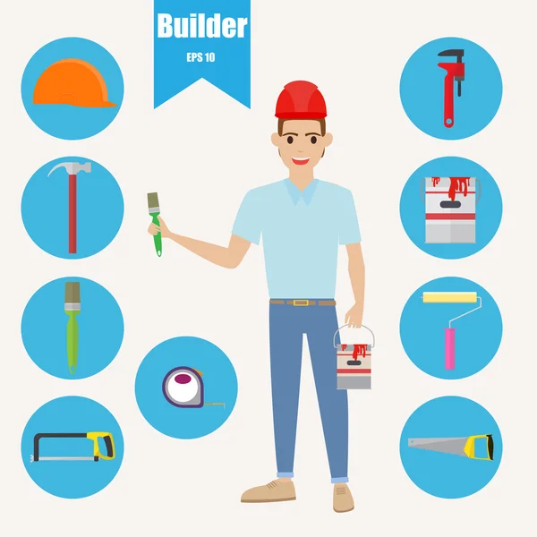 Builder and vector collection of house construction and repair icons. — Stock Vector