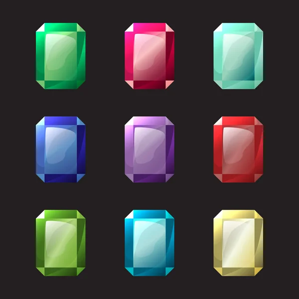 Conjunto de cristales de diferentes colores octágono, piedras preciosas, gemas, diamantes colección de activos de gui vectorial para el diseño del juego . — Vector de stock