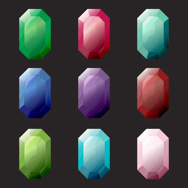 Uppsättning av octagon annan färg kristaller, ädelstenar, pärlor, diamanter vektor gui tillgångar insamling för speldesign. — Stock vektor