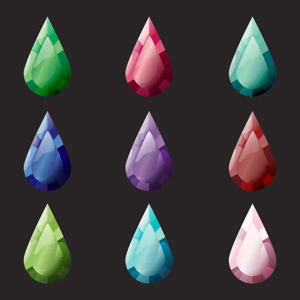 Conjunto de cristales de rombo de diferentes colores, piedras preciosas, gemas, diamantes vector gui activos colección para el diseño del juego . — Vector de stock