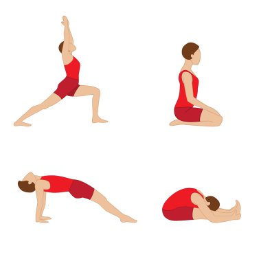 Dört yoga pozlar ayarlayın. Yoga yapan erkek