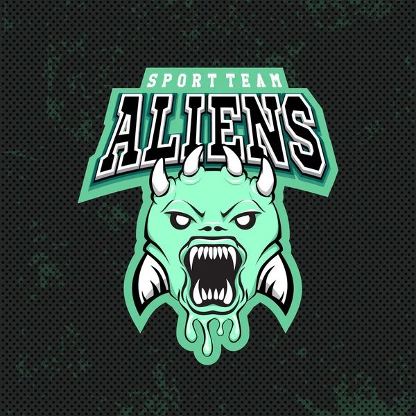 Logo moderno alienígena verde para un equipo deportivo. Logotipo prefabricado con denominación — Archivo Imágenes Vectoriales