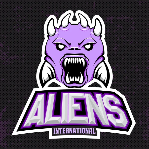 Logo moderno alienígena violeta para un equipo deportivo. Logotipo prefabricado con denominación . — Archivo Imágenes Vectoriales