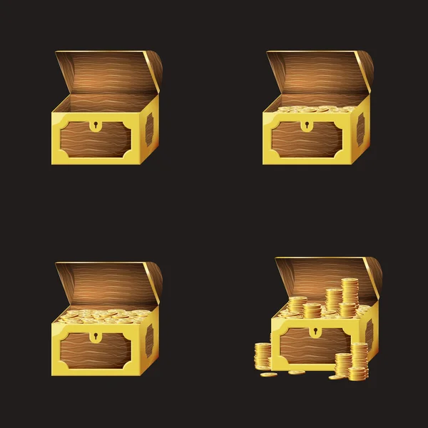 Conjunto de iconos de juego de monedas de oro y cofres. Colección de elementos de activos de Gui . — Vector de stock