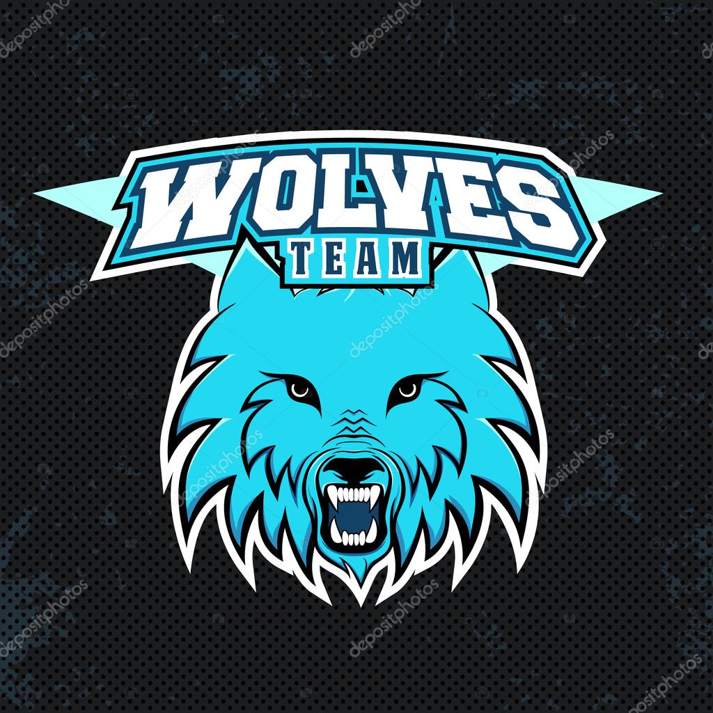 Blue wolves modern logo for a sport team. Premade logotype with name