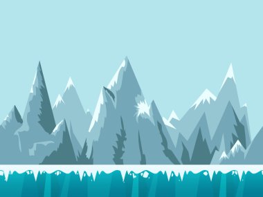 Dağ sorunsuz arka plan illüstrasyon mobil uygulaması, web, kar ve buz ile oyun için. Vektör şablonu.