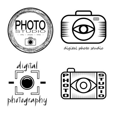 Fotoğraf stüdyo logo templares vektör koleksiyonu. Logotype erken Photocam. Fotoğraf vintage ve modern rozetleri, Etiketler ve simgeler