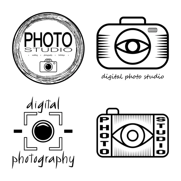 Colección vectorial de templarios con logo de estudio fotográfico. Logotipos prefabricados de Photocam. Insignias, etiquetas e iconos antiguos y modernos de la fotografía — Vector de stock