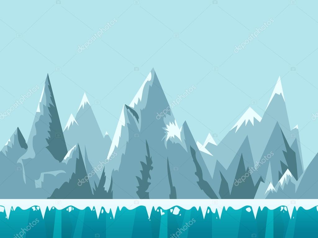 携帯アプリ、web、ゲームの雪と氷の山シームレスな背景イラスト
