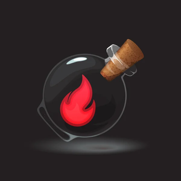 Fuego rojo, poción mágica en el icono del juego de la botella . — Vector de stock