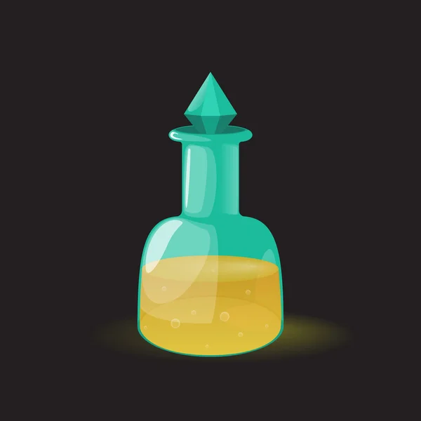 Волшебное зелье в изумрудной бутылке с иконкой стоппер игры . — стоковый вектор