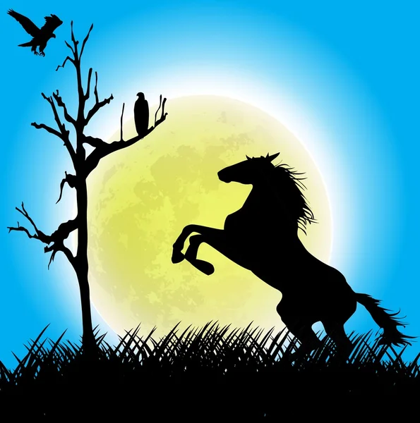 Illustrazione vettoriale di un cavallo e di una luna — Vettoriale Stock