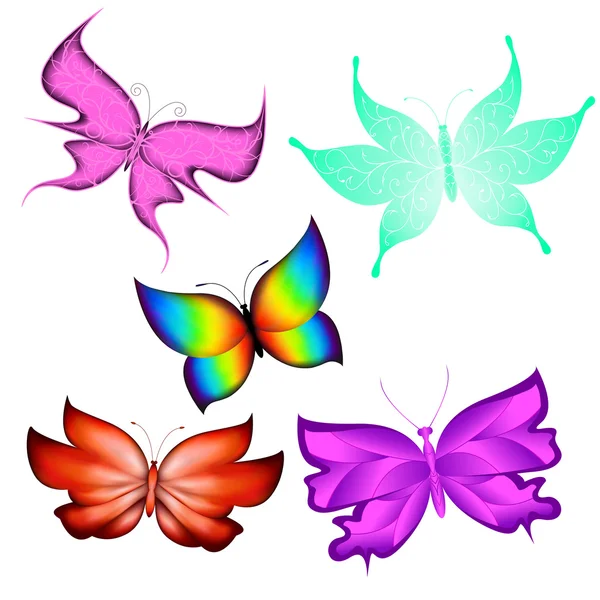 Набор разноцветных бабочек — стоковый вектор