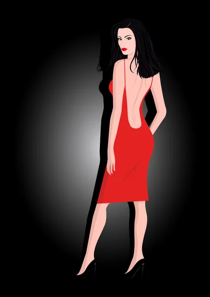 Das Mädchen im roten Kleid — Stockvektor