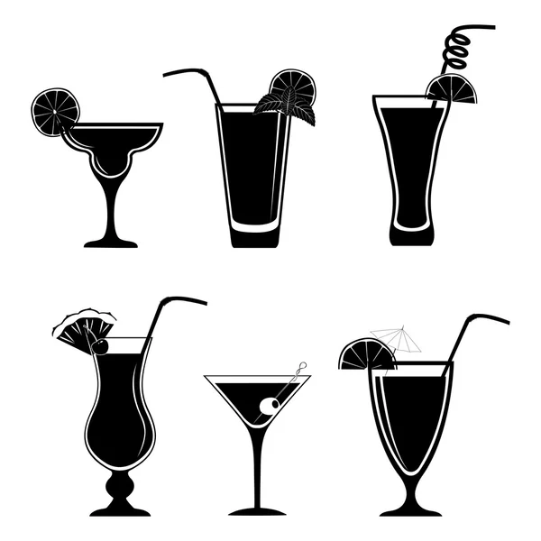 Set of different black cocktails — Stock Vector