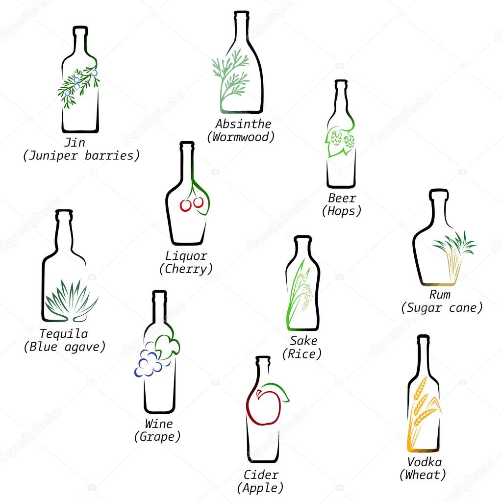 Icons set raw material for the production of alcoholic beverages