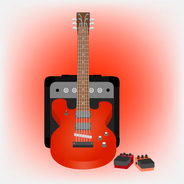 Elektromos gitár, erősítő és pedálok — Stock Vector