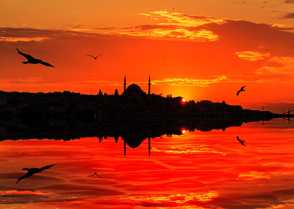 Istanbul silhouette on sunset 