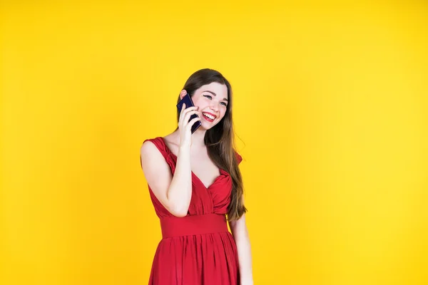 Woman talking with smartphone — Stock Photo, Image