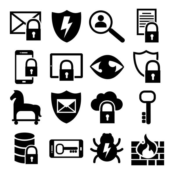 Information Technology Security Icons IT Website Icons - Firewall, Trojan Horse, Virus, Lock, Key Symbol Set — Stock Vector