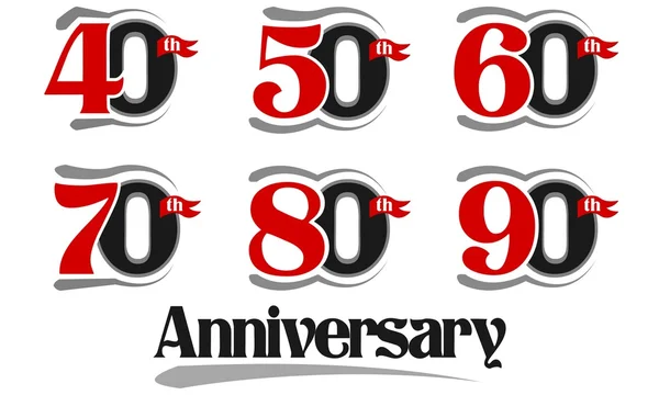 Conjunto de aniversario de celebración: 40º, 50º, 60º, 70º, 80º y 90º vector — Vector de stock