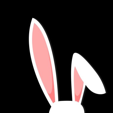 Siyah Arka Plan üzerinde Paskalya Tavşanı Beyaz Tavşan Kulakları