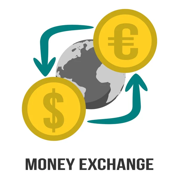 Money Currency Exchange In Dollar & Euro With Globe in Center of Sign Symbol — ストックベクタ
