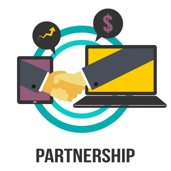 Partnerstwo koncepcja biznesowa podpisać z dwoma monitorami i drżenie rąk — Wektor stockowy