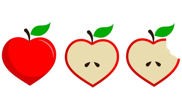 Vector de fruta de manzana en forma de corazón establecido en tres pasos — Archivo Imágenes Vectoriales