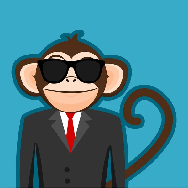 Mono en traje de hombre de negocios con gafas de sol negras de dibujos animados — Vector de stock