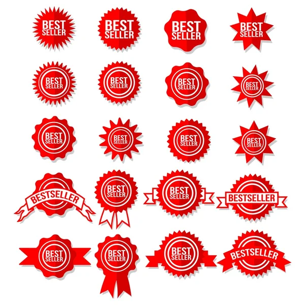 Best Seller Sign Symbol - Red Bestseller Award Icon Set Stars Stickers - Certificate Emblem Vector Labels — Stok Vektör