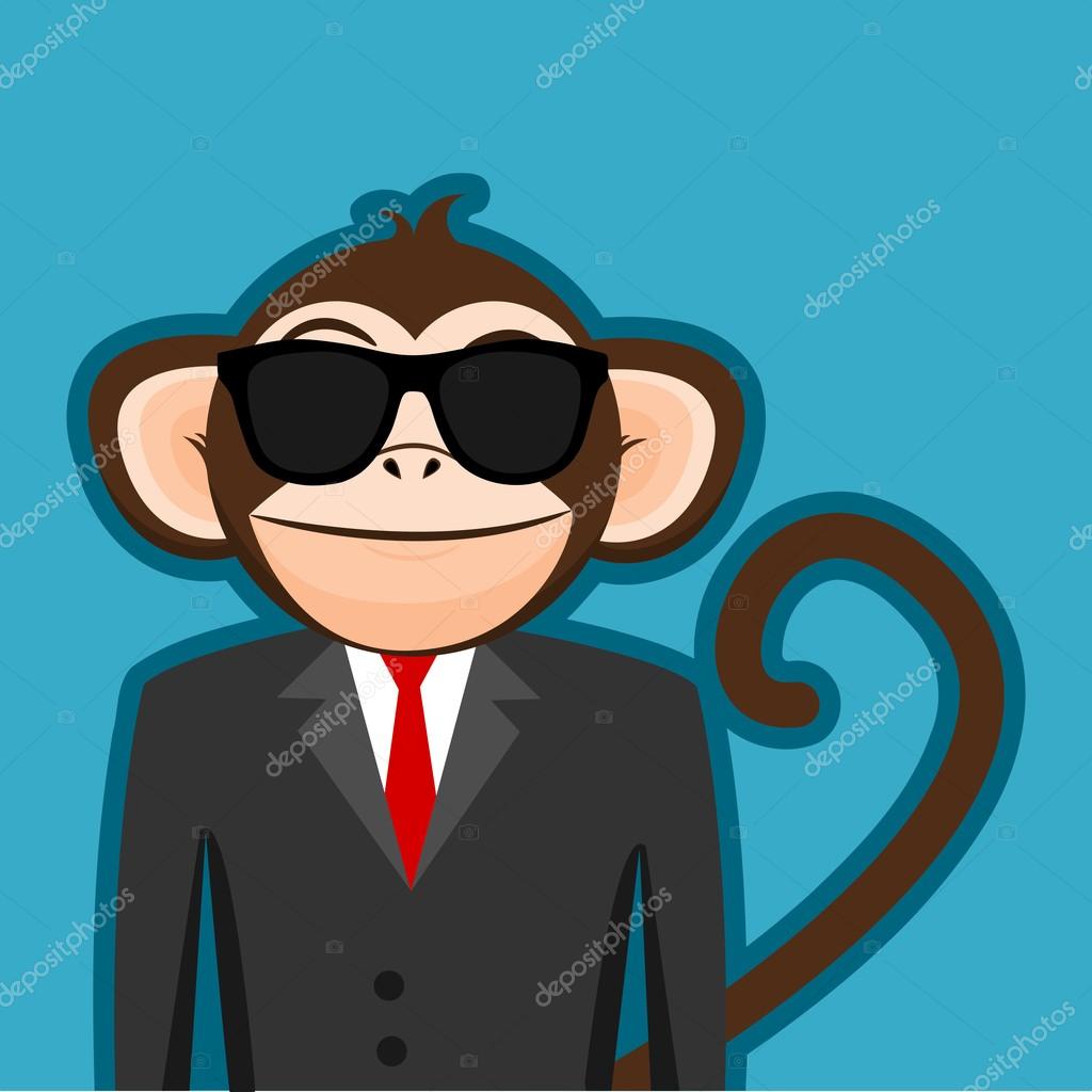 Monkey In Business Man With Black Sunglasses Vector by 105257744