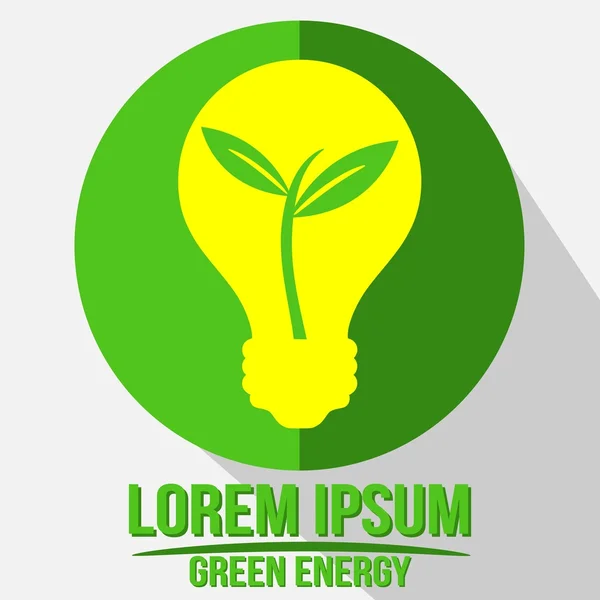 Logo verde di energia rinnovabile della lampadina con la pianta crescente — Vettoriale Stock