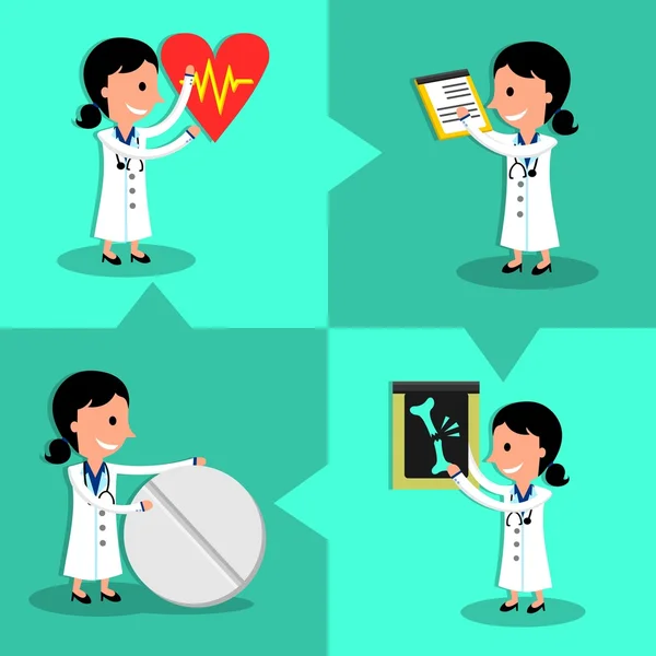 Kalp Atışı, Tablet, Röntgen Ve Pano ile Hastanede Çalışan Dört Kadın Doktor — Stok Vektör