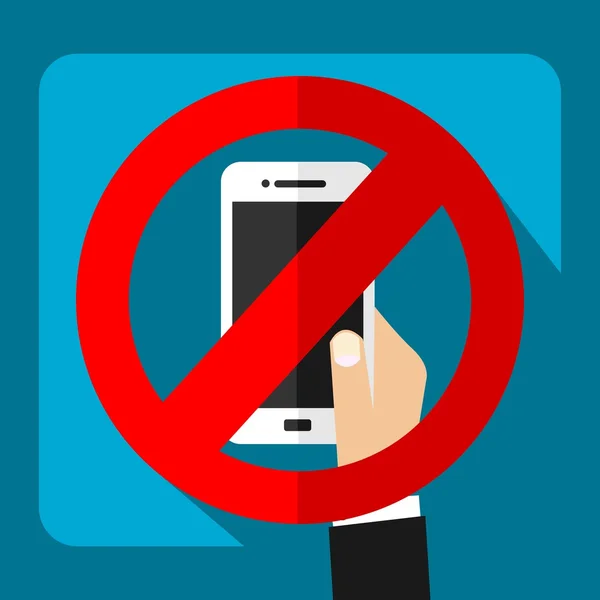 Ruido prohibido - Dispositivo móvil - Smartphone signo restrictivo - Diseño de materiales planos — Archivo Imágenes Vectoriales