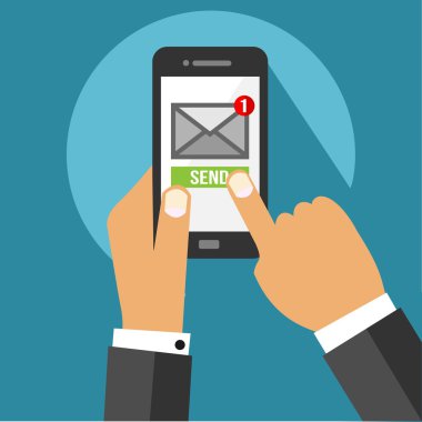El Smartphone - mobil cihaz düz Web simge vektör ileti gönderme 