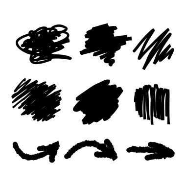     Çizilmiş karalama arka plan özellikleri kümesi el ve okları illüstrasyon vektör 