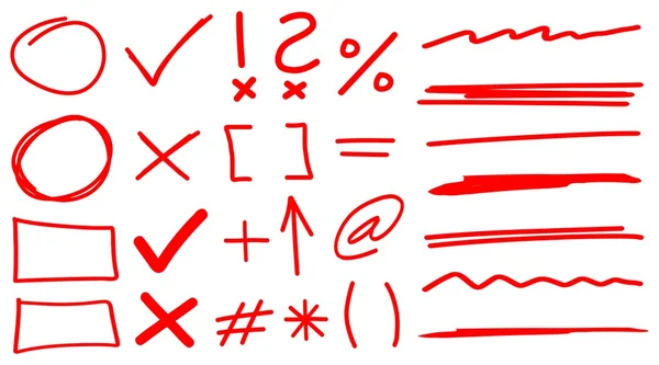 Рука вчителя Набір виправлень червоним кольором з елементами шрифтів і стрілками Стоковий вектор