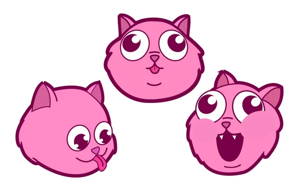 Three Pink Kitten or Cat Heads in Different Moods in a Cartoon Manga Style Set Vector Stok Ilustrasi Bebas Royalti