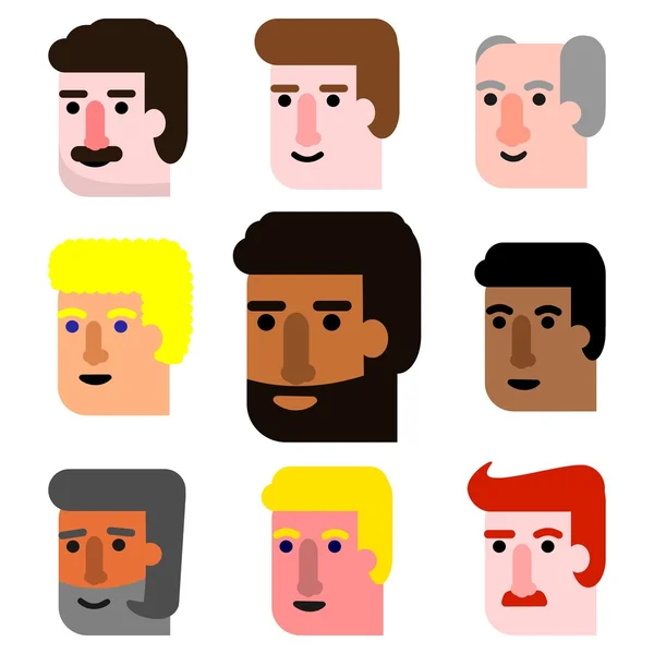 International Cartoon manliga ansikten Ikonuppsättning i alla åldersgrupper Vektorgrafik