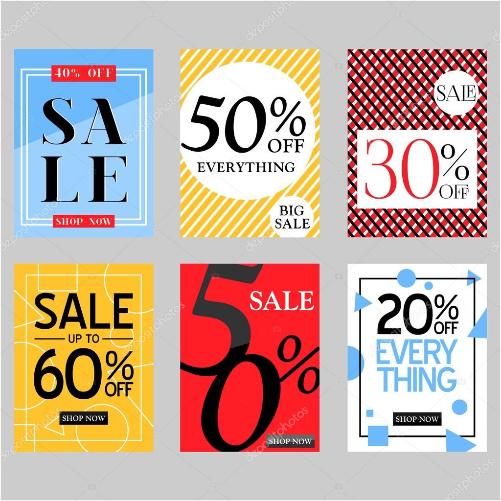 Set of Flat Vector Sale Posters And Special Discount Cards For Holiday Offers In Different Colors 