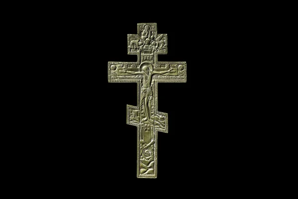 Starobylé pravoslavné Železný kříž na černém pozadí — Stock fotografie