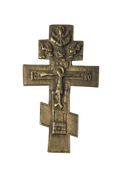 Vieux Vintage Croix orthodoxe en fer sur blanc — Photo