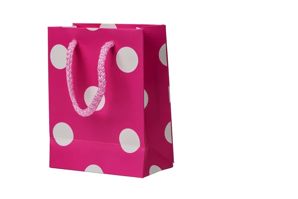 Στίγματα ροζ δώρο πακέτο απομονωθεί σε λευκό — Φωτογραφία Αρχείου