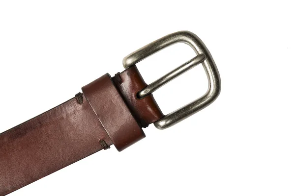 Retro leather belt with metal clasp isolated on white — Stock Photo, Image