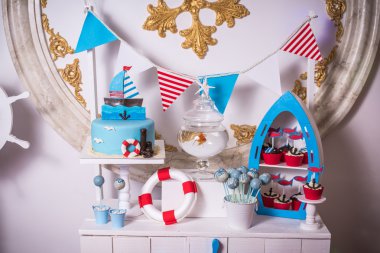 Mavi pasta konfeksiyon deniz Tema