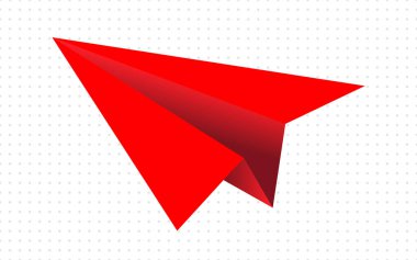 Kırmızı kağıt uçak vektörü, e- posta iletisi ikon, seyahat, dağıtım, iletişim veya yeni fikir vektörü illüstrasyon tasarımı gönder